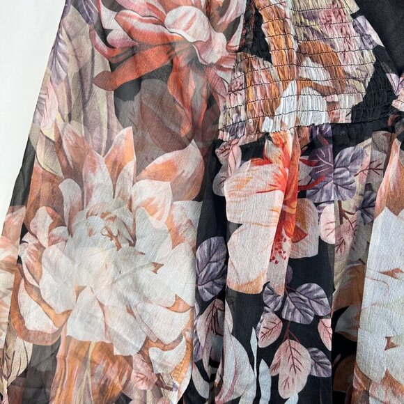 2/$30 Entro Size Small Long Puff Sleeve Chiffon Top Blouse Floral Boho - Picture 4 of 9